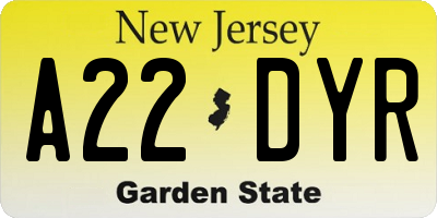 NJ license plate A22DYR