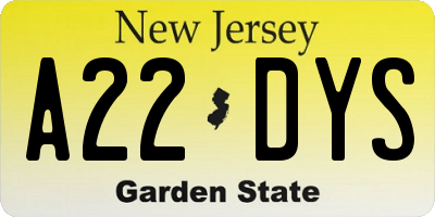 NJ license plate A22DYS
