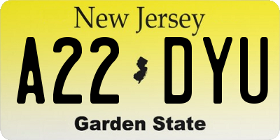 NJ license plate A22DYU