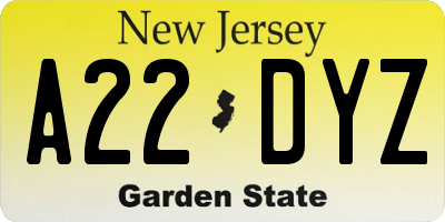 NJ license plate A22DYZ