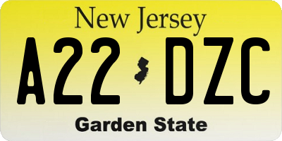NJ license plate A22DZC