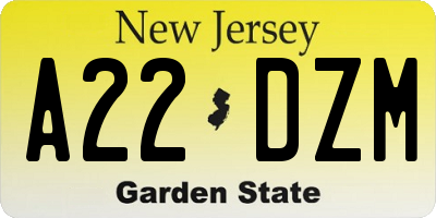 NJ license plate A22DZM