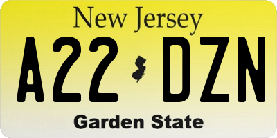 NJ license plate A22DZN