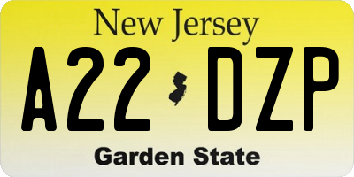NJ license plate A22DZP