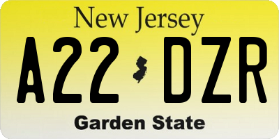 NJ license plate A22DZR