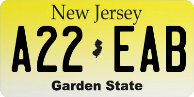 NJ license plate A22EAB