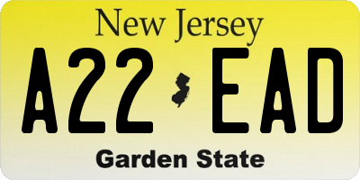 NJ license plate A22EAD