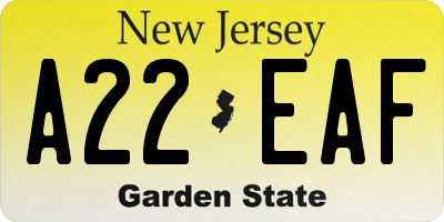 NJ license plate A22EAF