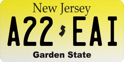 NJ license plate A22EAI