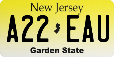 NJ license plate A22EAU