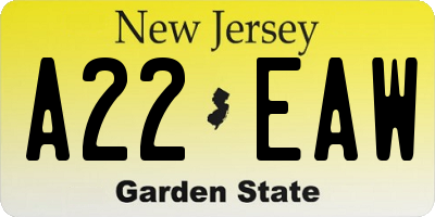 NJ license plate A22EAW