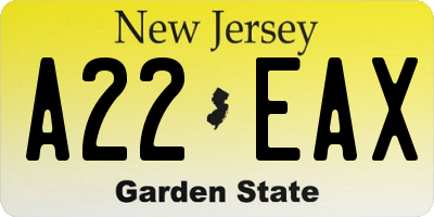 NJ license plate A22EAX