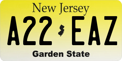 NJ license plate A22EAZ
