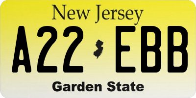 NJ license plate A22EBB