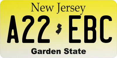 NJ license plate A22EBC