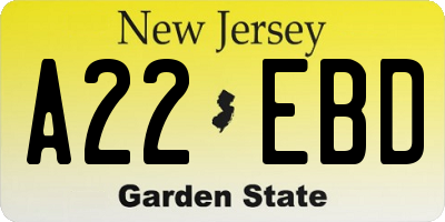 NJ license plate A22EBD