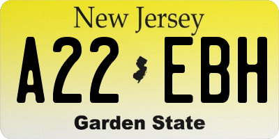 NJ license plate A22EBH