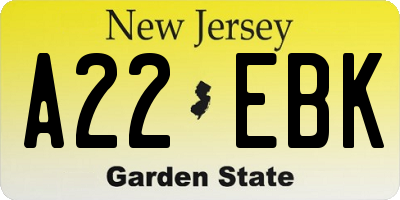 NJ license plate A22EBK