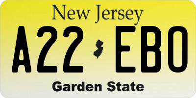 NJ license plate A22EBO