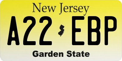 NJ license plate A22EBP