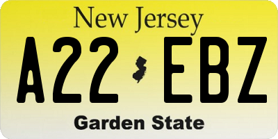 NJ license plate A22EBZ