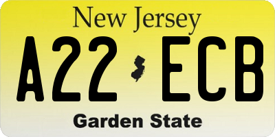 NJ license plate A22ECB