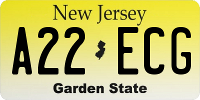 NJ license plate A22ECG