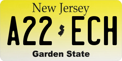 NJ license plate A22ECH