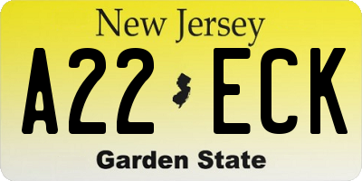 NJ license plate A22ECK