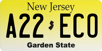NJ license plate A22ECO