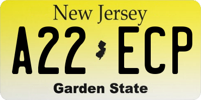 NJ license plate A22ECP