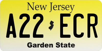 NJ license plate A22ECR