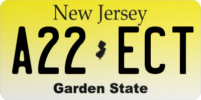 NJ license plate A22ECT