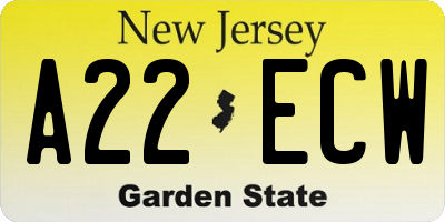 NJ license plate A22ECW