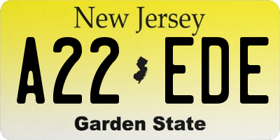 NJ license plate A22EDE