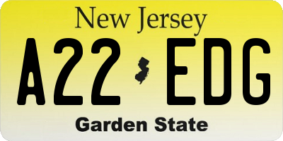 NJ license plate A22EDG