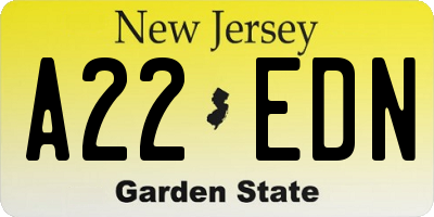 NJ license plate A22EDN