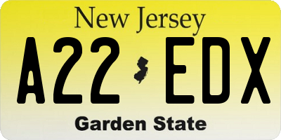 NJ license plate A22EDX