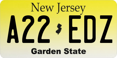 NJ license plate A22EDZ