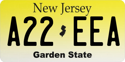 NJ license plate A22EEA