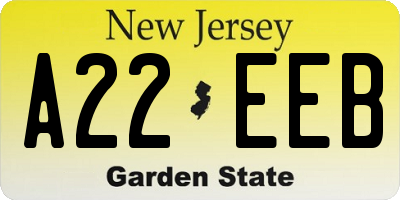 NJ license plate A22EEB
