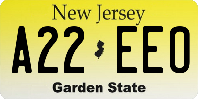 NJ license plate A22EEO