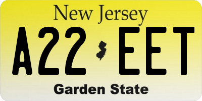 NJ license plate A22EET