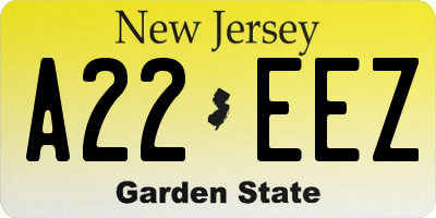 NJ license plate A22EEZ