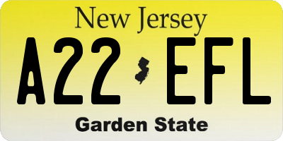 NJ license plate A22EFL