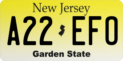 NJ license plate A22EFO