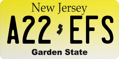 NJ license plate A22EFS