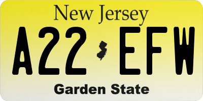 NJ license plate A22EFW