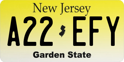 NJ license plate A22EFY