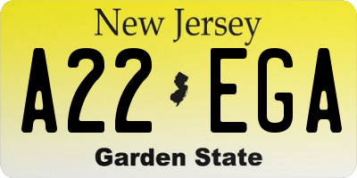 NJ license plate A22EGA
